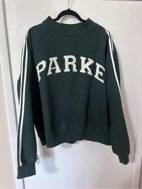 Parke Women's Dark Green Crewneck Sweater with White Stripe Detail